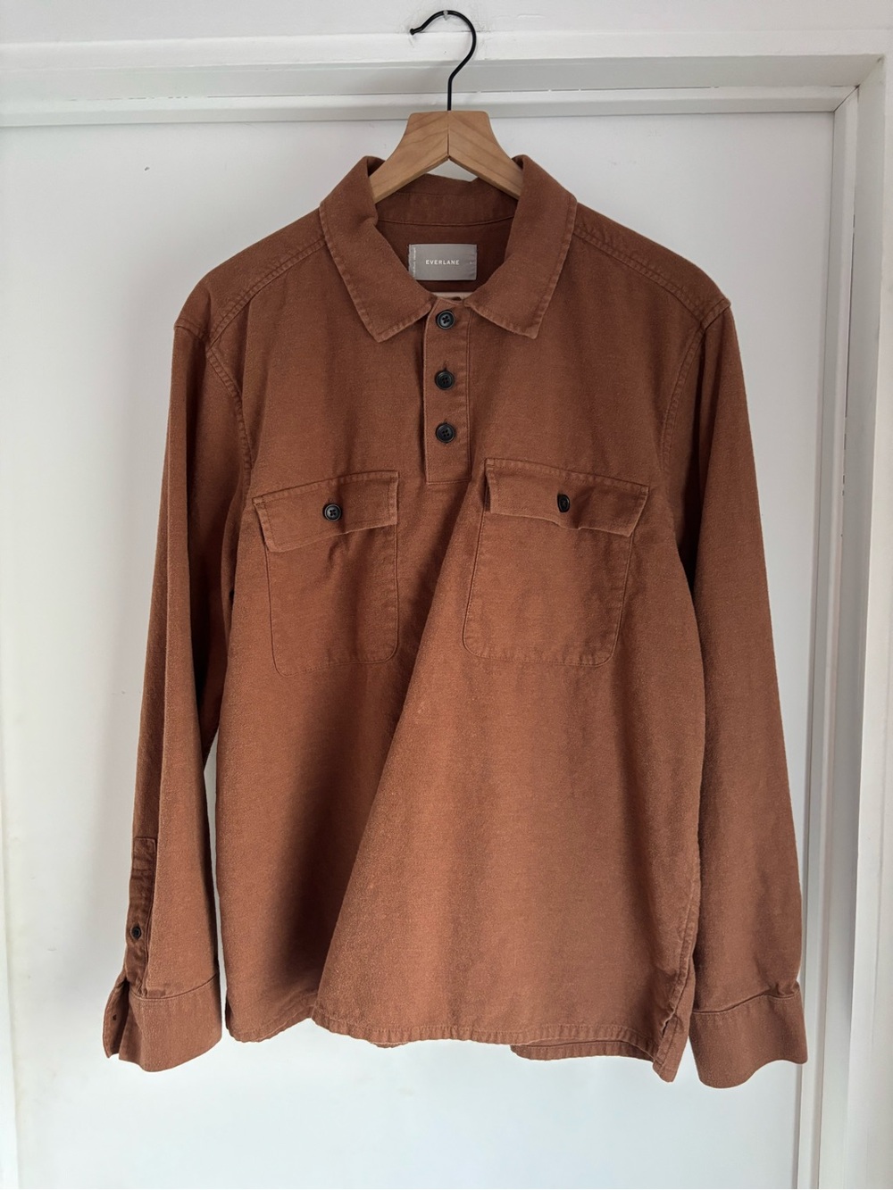 Everlane Men's Brown Long-Sleeve Button Polo Shirt